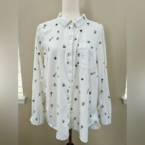 White Plant patterned Women’s button up blouse XL Old Navy